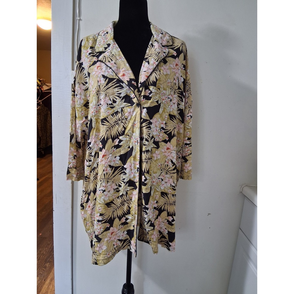 Volcom Frondly Fire Tropical Floral Longline Beach Coverup XL B0522201 Black